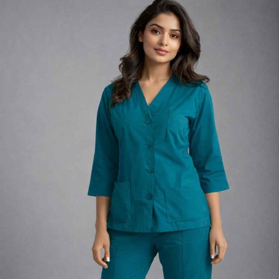 Hangerage Elite Teel Blue Medical Scrub Set for Women – Polycotton Fabric | Comfortable | V-Neck Top & Touser | Soft Breathable Fabric, Professional Workwear
