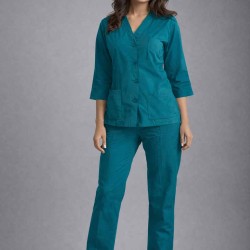 Hangerage Elite Teel Blue Medical Scrub Set for Women – Polycotton Fabric | Comfortable | V-Neck Top & Touser | Soft Breathable Fabric, Professional Workwear