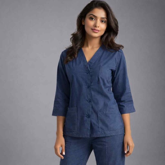 Hangerage Elite Denim Medical Scrub Set for Women – Polycotton Fabric | Comfortable | V-Neck Top & Touser | Soft Breathable Fabric, Professional Workwear