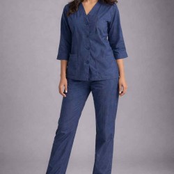 Hangerage Elite Denim Medical Scrub Set for Women – Polycotton Fabric | Comfortable | V-Neck Top & Touser | Soft Breathable Fabric, Professional Workwear