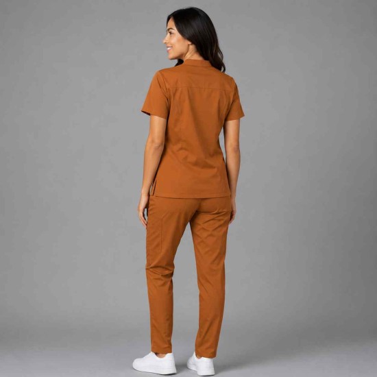  Hangerage Female  Scrub Suit | Mandarian Collar | Front Open | Rust Color | Stylish, Comfortable | Ideal For Health care Professionals | Sizes XS - 2XL