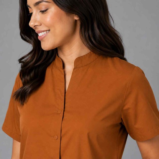  Hangerage Female  Scrub Suit | Mandarian Collar | Front Open | Rust Color | Stylish, Comfortable | Ideal For Health care Professionals | Sizes XS - 2XL