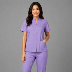  Hangerage Female  Scrub Suit | Mandarian Collar | Front Open | Lilac Color | Stylish, Comfortable | Ideal For Health care Professionals | Sizes XS - 2XL