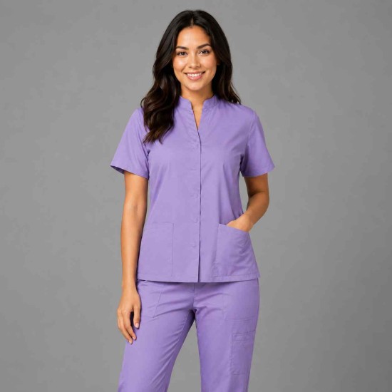  Hangerage Female  Scrub Suit | Mandarian Collar | Front Open | Lilac Color | Stylish, Comfortable | Ideal For Health care Professionals | Sizes XS - 2XL