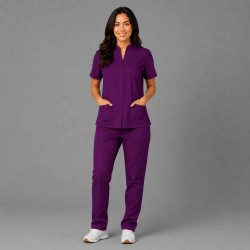  Hangerage Female  Scrub Suit | Mandarian Collar | Front Open | Wine Color | Stylish, Comfortable | Ideal For Health care Professionals | Sizes XS - 2XL