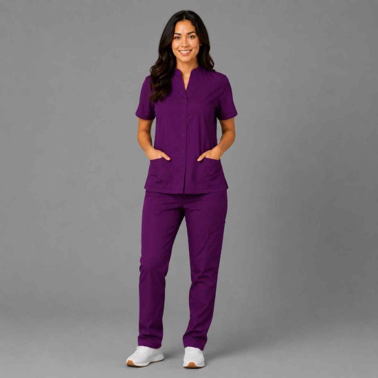  Hangerage Female  Scrub Suit | Mandarian Collar | Front Open | Wine Color | Stylish, Comfortable | Ideal For Health care Professionals | Sizes XS - 2XL