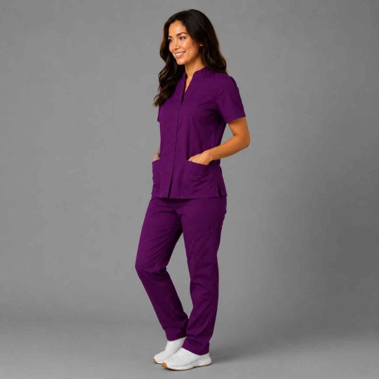  Hangerage Female  Scrub Suit | Mandarian Collar | Front Open | Wine Color | Stylish, Comfortable | Ideal For Health care Professionals | Sizes XS - 2XL