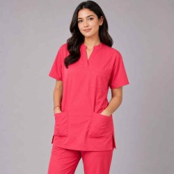  Hangerage Premium Female Scrub Suit | Mandarian Collar | Coral Pink Color | Stylish, Comfortable | Ideal For Health care Professionals | Sizes XS- 2XL