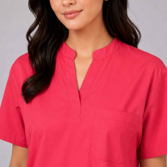  Hangerage Premium Female Scrub Suit | Mandarian Collar | Coral Pink Color | Stylish, Comfortable | Ideal For Health care Professionals | Sizes XS- 2XL