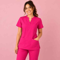  Hangerage Premium Female Scrub Suit | Mandarian Collar | Fuchsia Pink Color | Stylish, Comfortable | Ideal For Health care Professionals | Sizes XS- 2XL