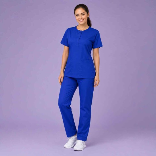  Hangerage Female Scrub Suit |Round Neck | Stylish, Comfortable | Royal Blue Color | Ideal For Health care Professionals | Sizes XS - XXL
