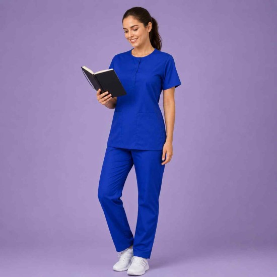  Hangerage Female Scrub Suit |Round Neck | Stylish, Comfortable | Royal Blue Color | Ideal For Health care Professionals | Sizes XS - XXL