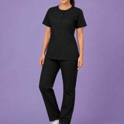  Hangerage Female Scrub Suit |Round Neck | Stylish, Comfortable | Black Color | Ideal For Health care Professionals | Sizes XS - XXL