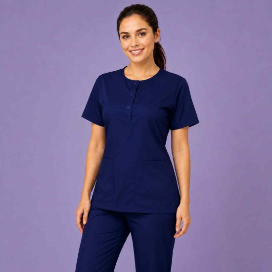  Hangerage Female Scrub Suit |Round Neck | Stylish, Comfortable | Navy Blue Color | Ideal For Health care Professionals | Sizes XS - XXL