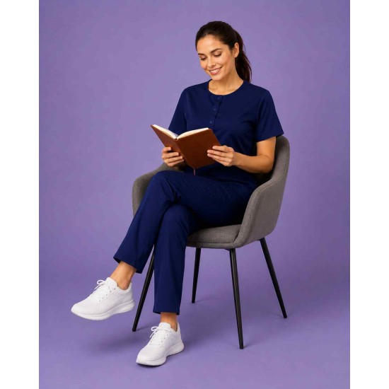  Hangerage Female Scrub Suit |Round Neck | Stylish, Comfortable | Navy Blue Color | Ideal For Health care Professionals | Sizes XS - XXL