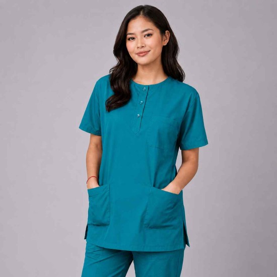 Hangerage Female Scrub Suit | Round Neck | Stylish, Comfortable | Teel Blue Color | Ideal For Health care Professionals | Sizes XS - XXL
