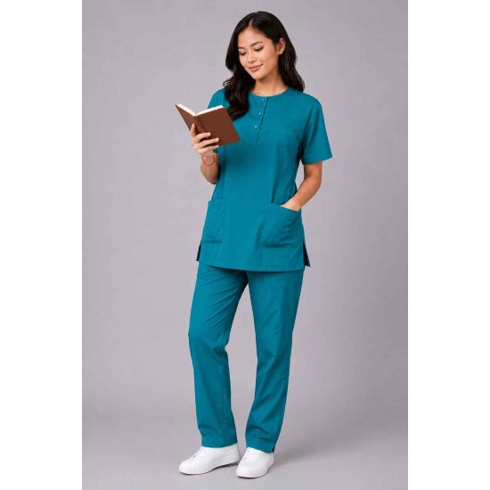  Hangerage Female Scrub Suit | Round Neck | Stylish, Comfortable | Teel Blue Color | Ideal For Health care Professionals | Sizes XS - XXL
