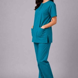  Hangerage Female Scrub Suit | Round Neck | Stylish, Comfortable | Teel Blue Color | Ideal For Health care Professionals | Sizes XS - XXL