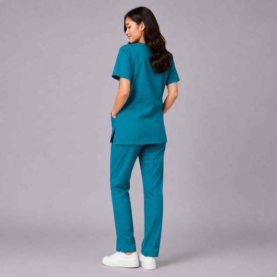  Hangerage Female Scrub Suit | Round Neck | Stylish, Comfortable | Teel Blue Color | Ideal For Health care Professionals | Sizes XS - XXL