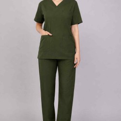Premium Female Olive Green Scrub Suits | V Neck | Polycotton, Stylish, Comfortable | Half Sleeves | Ideal For Health care Professionals | Sizes XS-2XL