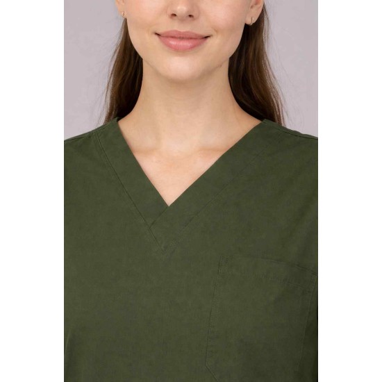 Premium Female Olive Green Scrub Suits | V Neck | Polycotton, Stylish, Comfortable | Half Sleeves | Ideal For Health care Professionals | Sizes XS-2XL