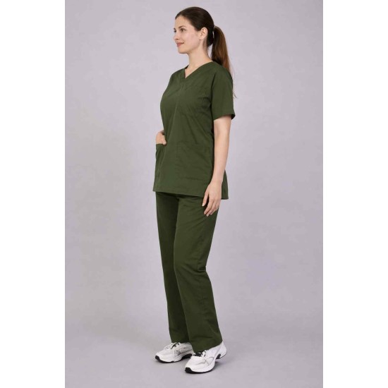 Premium Female Olive Green Scrub Suits | V Neck | Polycotton, Stylish, Comfortable | Half Sleeves | Ideal For Health care Professionals | Sizes XS-2XL
