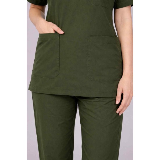 Premium Female Olive Green Scrub Suits | V Neck | Polycotton, Stylish, Comfortable | Half Sleeves | Ideal For Health care Professionals | Sizes XS-2XL