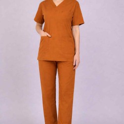 Premium Female Rust Scrub Suits | V Neck | Polycotton, Stylish, Comfortable | Half Sleeves | Ideal For Health care Professionals | Sizes XS-2XL