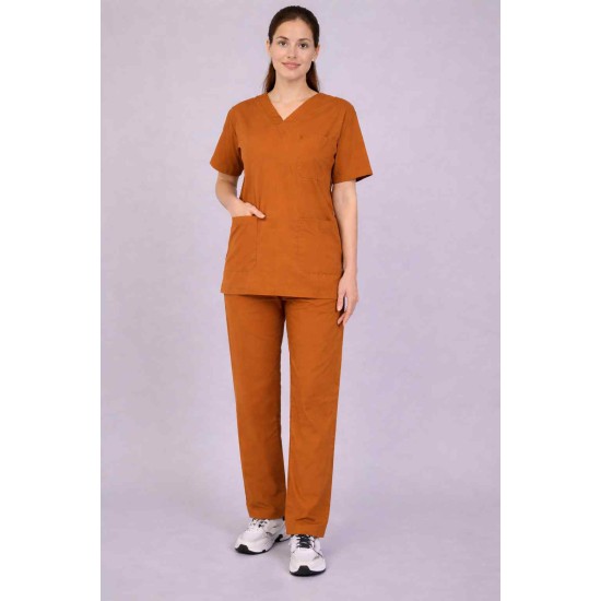 Premium Female Rust Scrub Suits | V Neck | Polycotton, Stylish, Comfortable | Half Sleeves | Ideal For Health care Professionals | Sizes XS-2XL