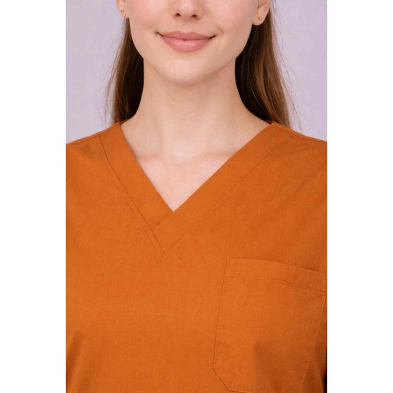 Premium Female Rust Scrub Suits | V Neck | Polycotton, Stylish, Comfortable | Half Sleeves | Ideal For Health care Professionals | Sizes XS-2XL