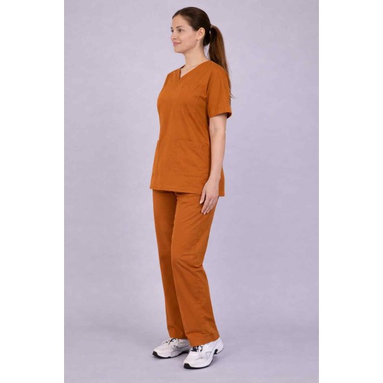 Premium Female Rust Scrub Suits | V Neck | Polycotton, Stylish, Comfortable | Half Sleeves | Ideal For Health care Professionals | Sizes XS-2XL