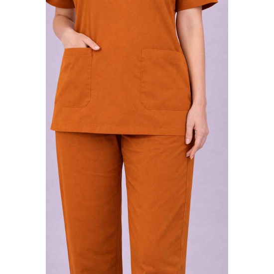 Premium Female Rust Scrub Suits | V Neck | Polycotton, Stylish, Comfortable | Half Sleeves | Ideal For Health care Professionals | Sizes XS-2XL