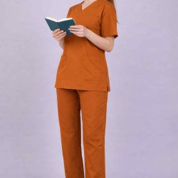 Premium Female Rust Scrub Suits | V Neck | Polycotton, Stylish, Comfortable | Half Sleeves | Ideal For Health care Professionals | Sizes XS-2XL