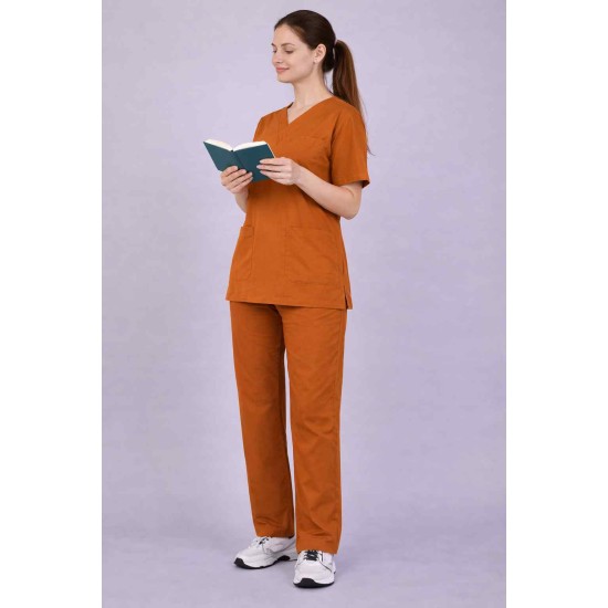 Premium Female Rust Scrub Suits | V Neck | Polycotton, Stylish, Comfortable | Half Sleeves | Ideal For Health care Professionals | Sizes XS-2XL