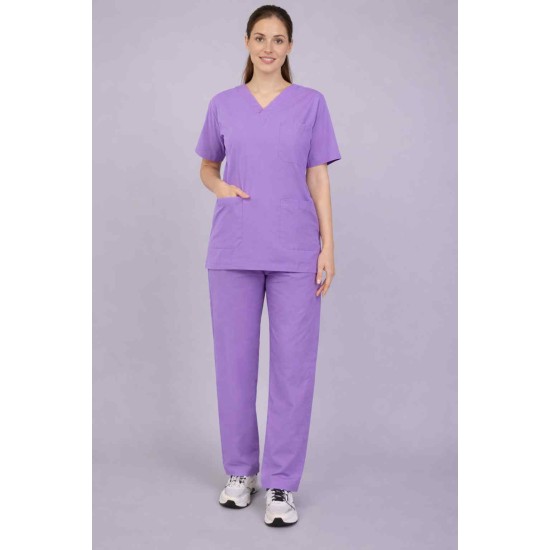 Premium Female Lilac Scrub Suits | V Neck | Polycotton, Stylish, Comfortable | Half Sleeves | Ideal For Health care Professionals | Sizes XS-2XL