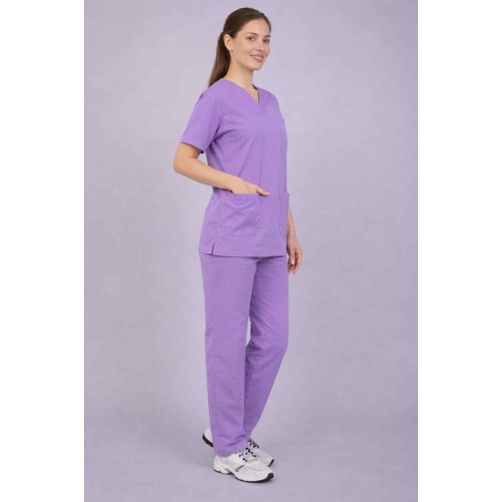 Premium Female Lilac Scrub Suits | V Neck | Polycotton, Stylish, Comfortable | Half Sleeves | Ideal For Health care Professionals | Sizes XS-2XL