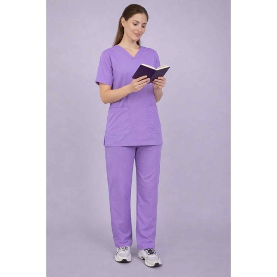 Premium Female Lilac Scrub Suits | V Neck | Polycotton, Stylish, Comfortable | Half Sleeves | Ideal For Health care Professionals | Sizes XS-2XL