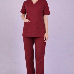Premium Female Maroon Scrub Suits | V Neck | Polycotton, Stylish, Comfortable | Half Sleeves | Ideal For Health care Professionals | Sizes XS-2XL