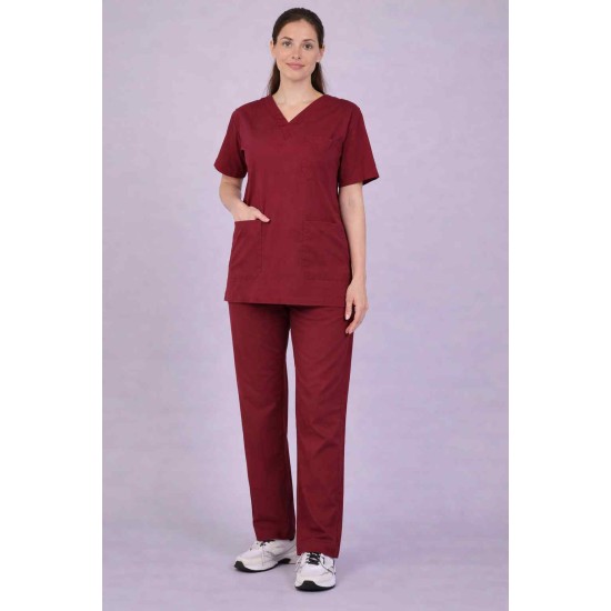 Premium Female Maroon Scrub Suits | V Neck | Polycotton, Stylish, Comfortable | Half Sleeves | Ideal For Health care Professionals | Sizes XS-2XL