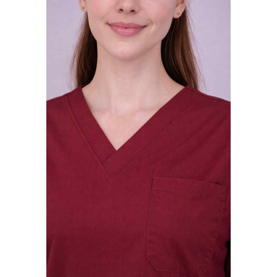 Premium Female Maroon Scrub Suits | V Neck | Polycotton, Stylish, Comfortable | Half Sleeves | Ideal For Health care Professionals | Sizes XS-2XL