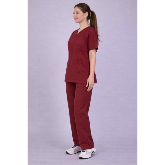 Premium Female Maroon Scrub Suits | V Neck | Polycotton, Stylish, Comfortable | Half Sleeves | Ideal For Health care Professionals | Sizes XS-2XL