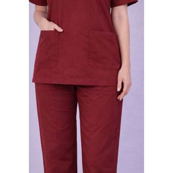Premium Female Maroon Scrub Suits | V Neck | Polycotton, Stylish, Comfortable | Half Sleeves | Ideal For Health care Professionals | Sizes XS-2XL