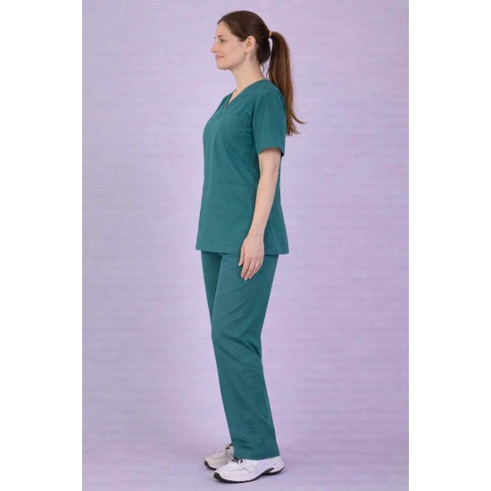Premium Female Teel Blue Scrub Suits | V Neck | Polycotton, Stylish, Comfortable | Half Sleeves | Ideal For Health care Professionals | Sizes XS-2XL