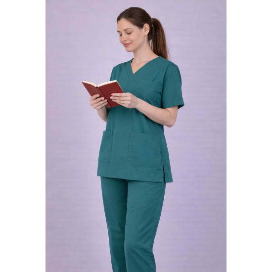 Premium Female Teel Blue Scrub Suits | V Neck | Polycotton, Stylish, Comfortable | Half Sleeves | Ideal For Health care Professionals | Sizes XS-2XL