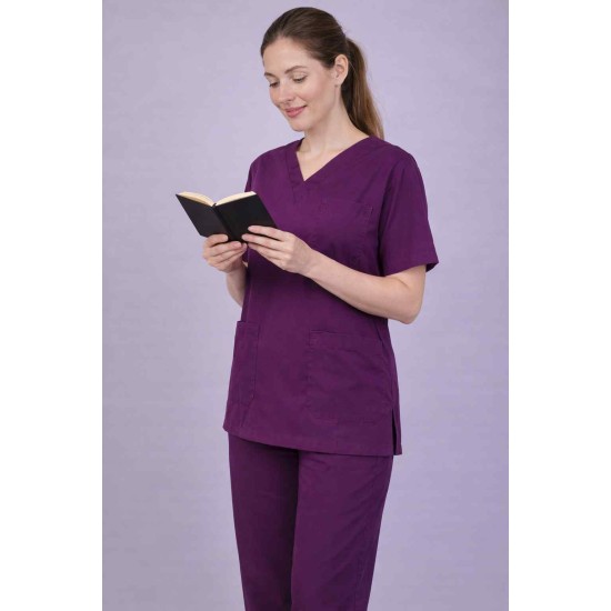 Premium Female Wine Scrub Suits | V Neck | Polycotton, Stylish, Comfortable | Half Sleeves | Ideal For Health care Professionals | Sizes XS-2XL