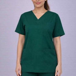 Premium Female Bottle Green Scrub Suits | V Neck | Polycotton, Stylish, Comfortable | Half Sleeves | Ideal For Health care Professionals | Sizes XS-2XL