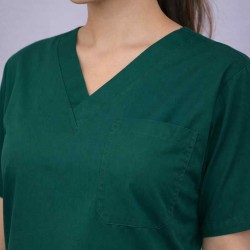 Premium Female Bottle Green Scrub Suits | V Neck | Polycotton, Stylish, Comfortable | Half Sleeves | Ideal For Health care Professionals | Sizes XS-2XL