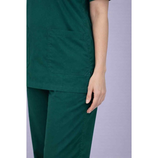 Premium Female Bottle Green Scrub Suits | V Neck | Polycotton, Stylish, Comfortable | Half Sleeves | Ideal For Health care Professionals | Sizes XS-2XL