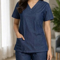 Hangerage Premium Female Denim Scrub Set | V-Neck Top with 3-Pockets | Ideal for doctors, dentists, vets, nurses & healthcare professionals