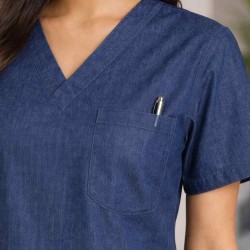 Hangerage Premium Female Denim Scrub Set | V-Neck Top with 3-Pockets | Ideal for doctors, dentists, vets, nurses & healthcare professionals